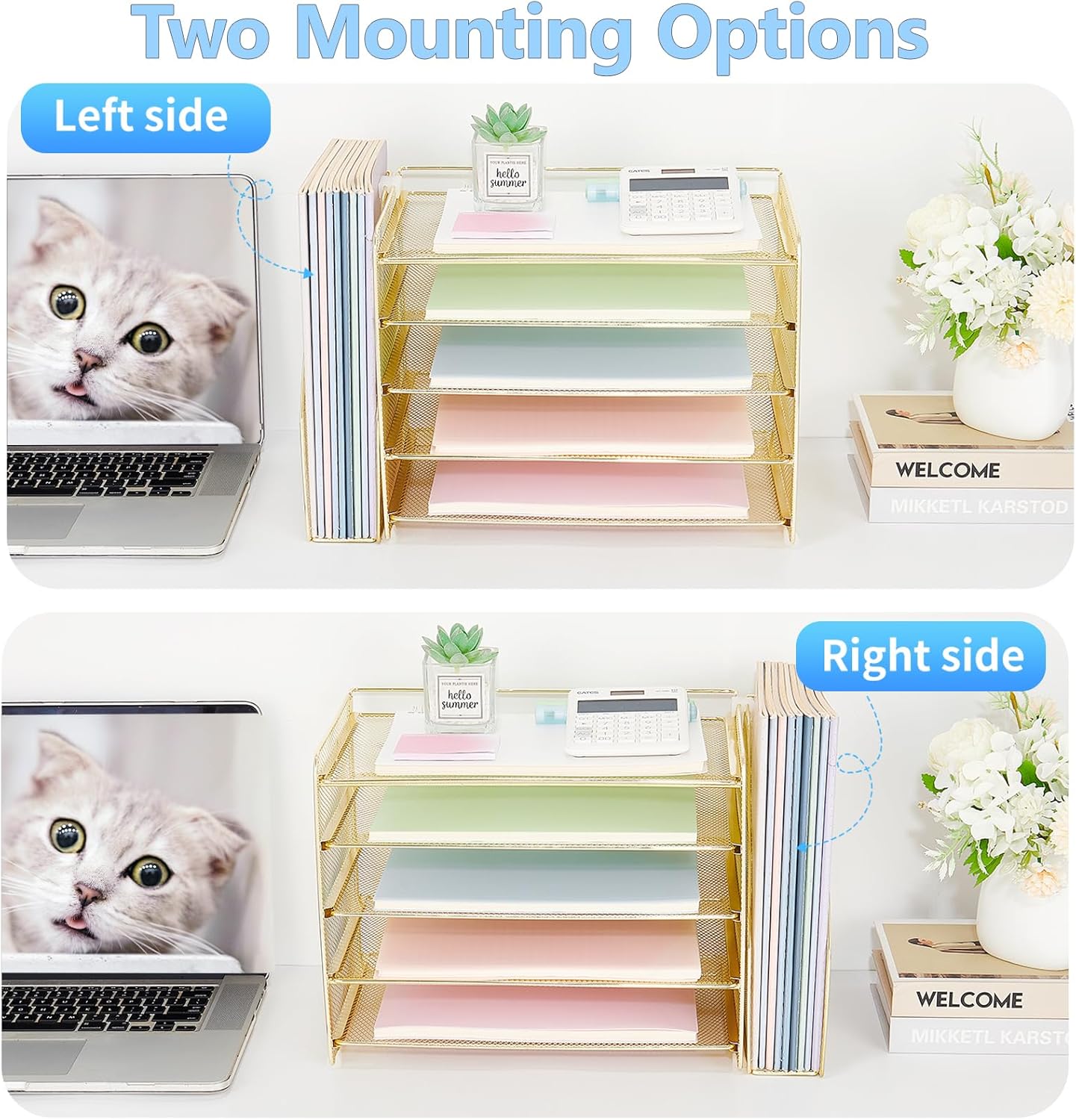OPNICE Desk Organizer, 5-Tier Paper Organizer Letter Tray with Magazine Holder, Office Desk Accessories & Workspace Organizers, Desktop File Organizer for Office Supplies Storage, Black