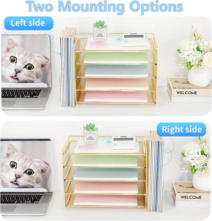 OPNICE Desk Organizer, 5-Tier Paper Organizer Letter Tray with Magazine Holder, Office Desk Accessories & Workspace Organizers, Desktop File Organizer for Office Supplies Storage, Black