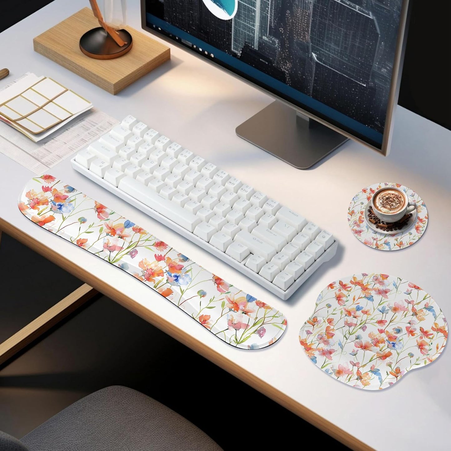 RICHEN Ergonomic PU Leather Keyboard Wrist Rest and Mouse Pad with Wrist Support, Memory Foam Set for Computer/Laptop,Gaming and Office, Comfortable for Easy Typing & Pain Relief (PU Brown)