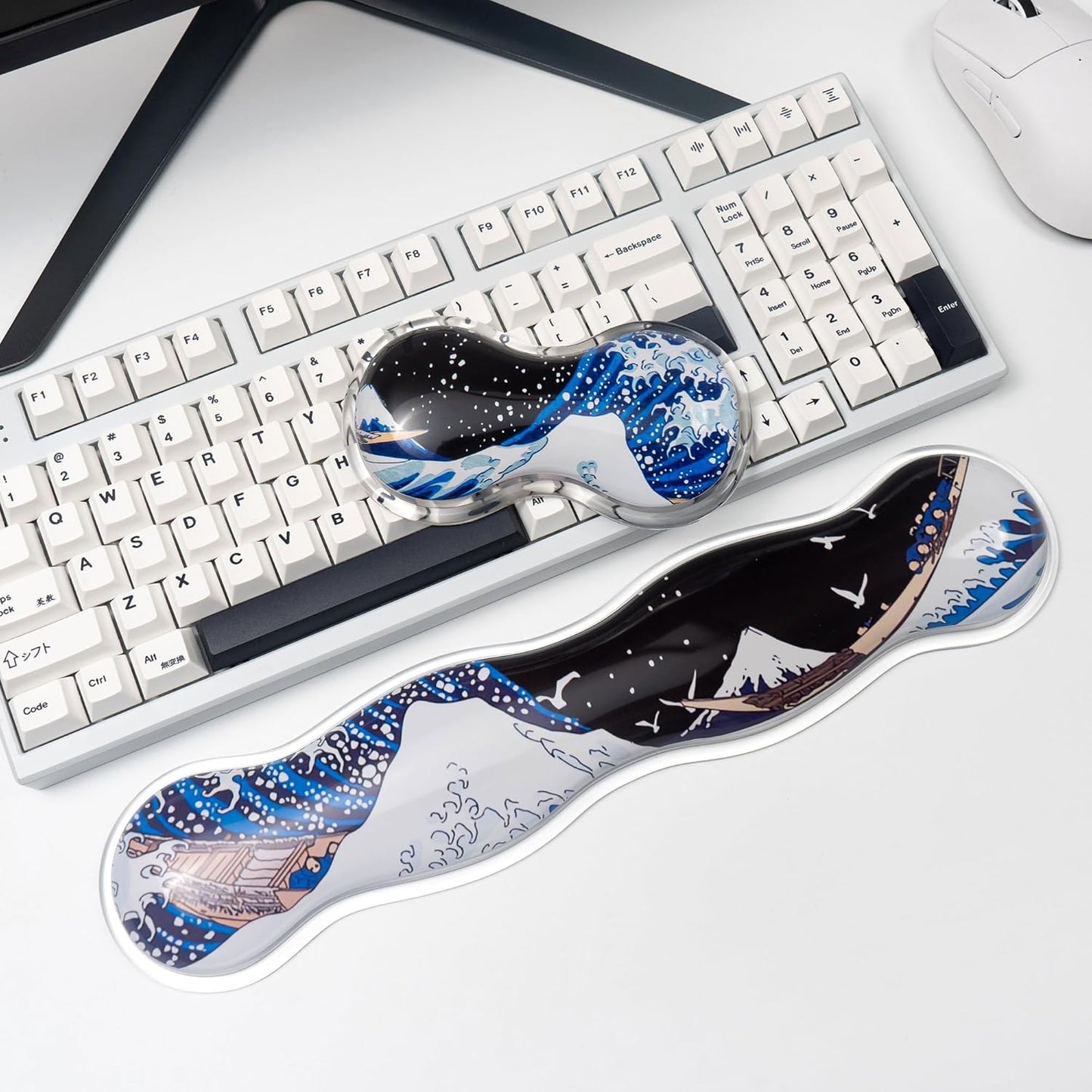 Ergonomic Gel Keyboard and Mouse Wrist Rest Set – Clear Wrist Rest for Computer Keyboard 60%/68%/75%, Comfort & Support for Typing and Gaming (Grey Purple)