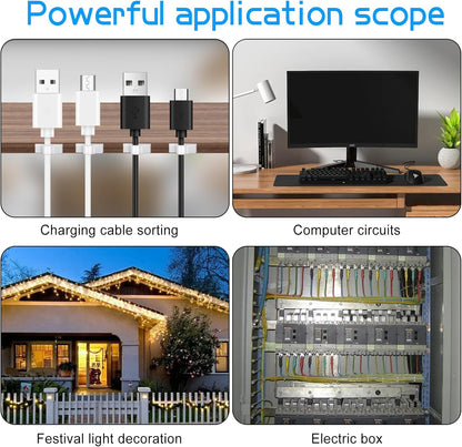 XHF 100pcs Adhesive Cable Wire Clips Black, Outdoor Cable Management Wire Organizer Cord Holder for Under Desk, Car, Wall, TV PC Ethernet Cable