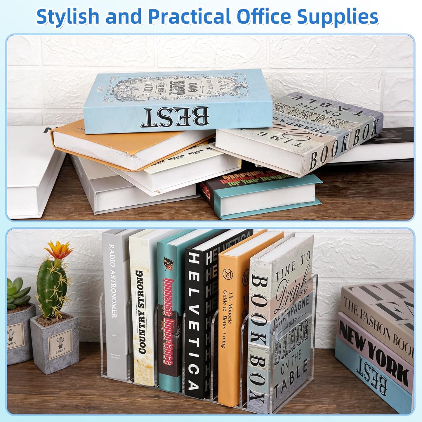 Acrylic Magazine File Holder, 6 Vertical Compartments Clear Acrylic File Organizer, Desktop Document Sorter & Bookend for Office/Home/Classroom, Storage for Documents, Books, Tablets & Accessories