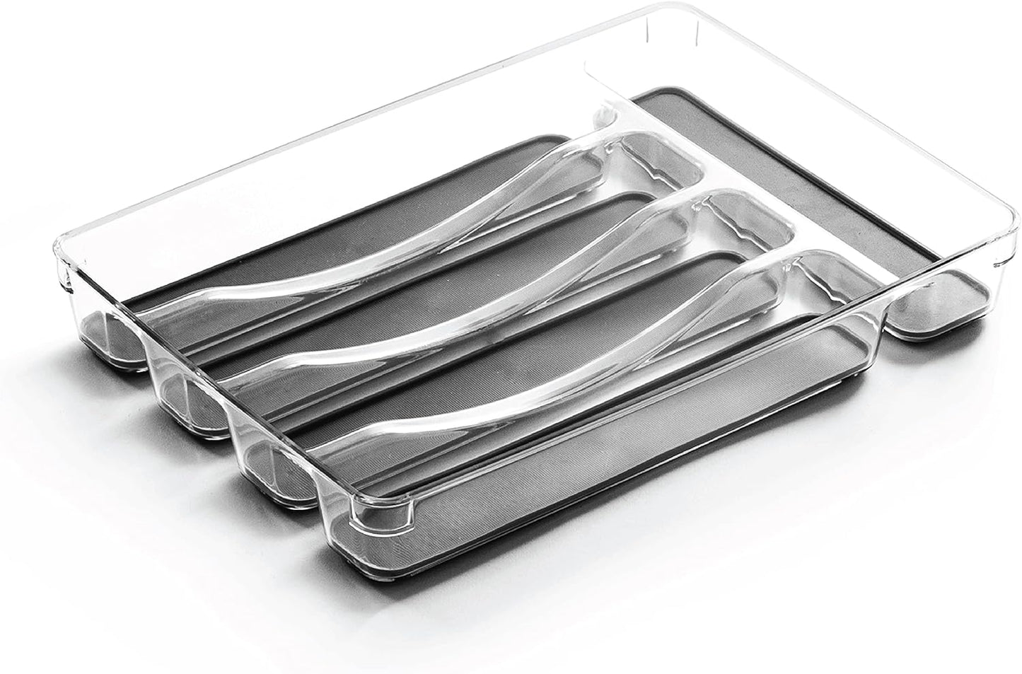 BINO 5-Slot Silverware Organizer for Drawer | Plastic Utensil Kitchen Drawers Tray Organization w/Grip Lining (Light Grey)