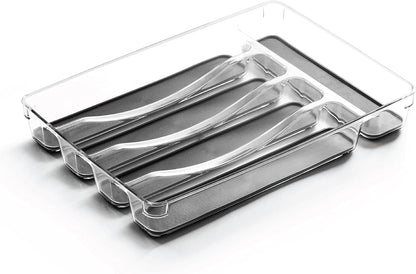 BINO 5-Slot Silverware Organizer for Drawer | Plastic Utensil Kitchen Drawers Tray Organization w/Grip Lining (Light Grey)