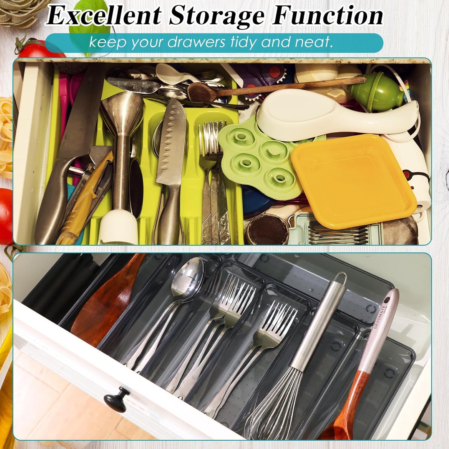 Maitys 12 Pcs Clear Drawer Organizer 9 x 3 x 2 Inches Plastic Rectangle Trays Makeup Vanity Storage Bins and Kitchen Drawers Dividers for Office Desk Silverware Kitchen Utensils(Clear)