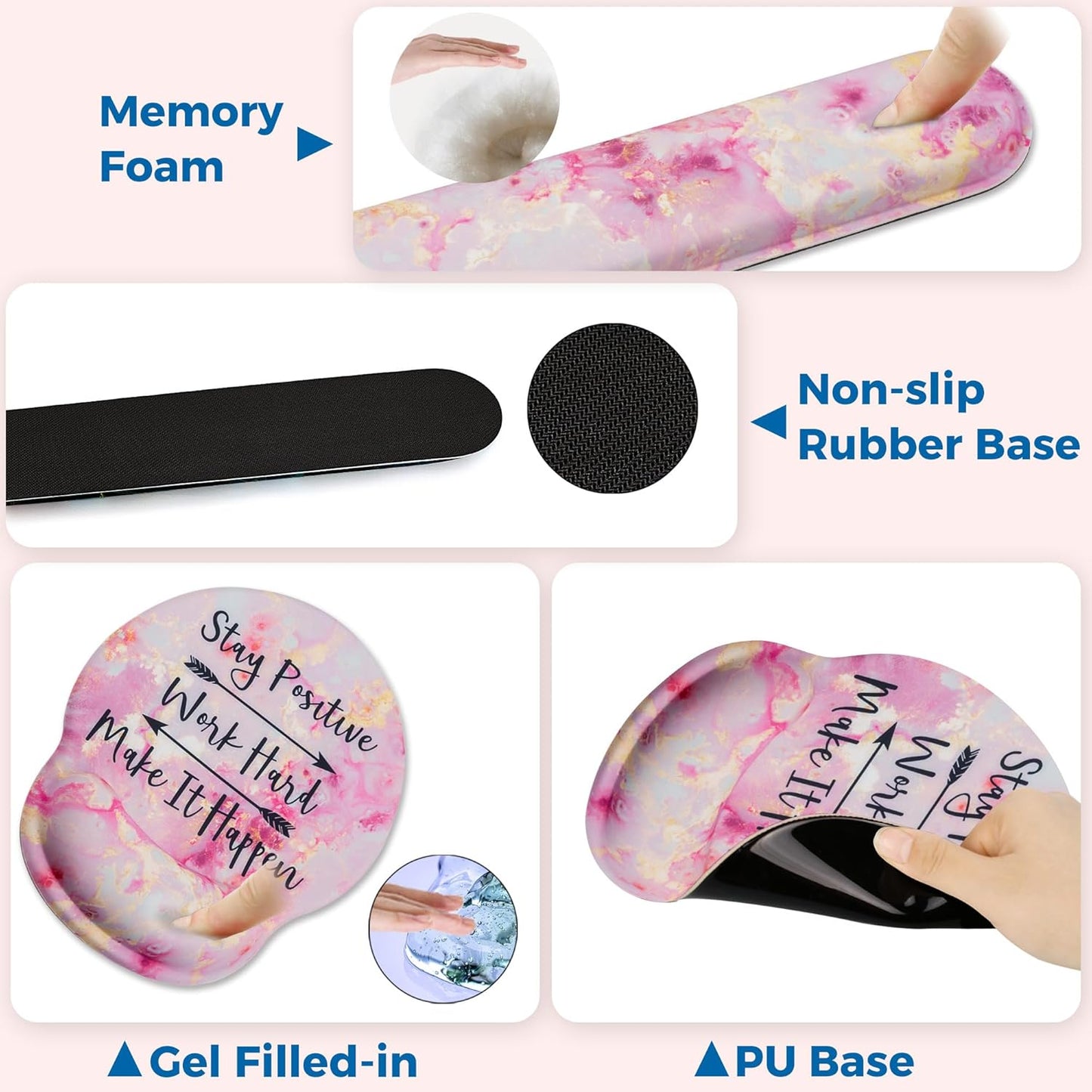 Mouse Pad and Keyboard Wrist Rest Support, with Non-Slip PU Base,Gel Mouse Pad with Coaster,Pain Relief for Gaming, Computer,Office -Beach