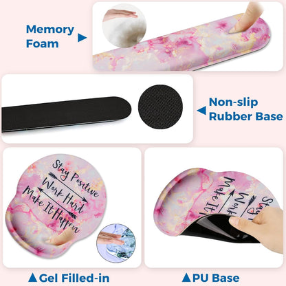 Mouse Pad and Keyboard Wrist Rest Support, with Non-Slip PU Base,Gel Mouse Pad with Coaster,Pain Relief for Gaming, Computer,Office -Beach