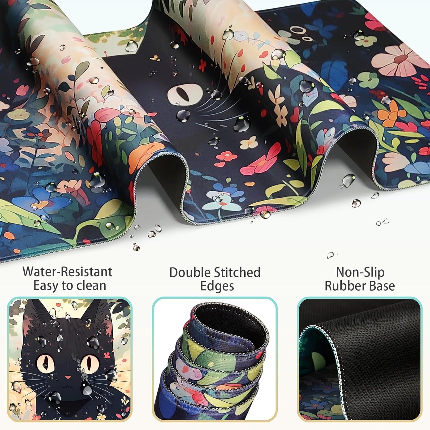Desk Mat, Large Gaming Mouse Pad with Wrist Rest, 4in1 XXL Mousepad+Keyboard Wrist Rest+Mouse Pad Wrist Support+Cup Coaster Set Ergonomic Floral Computer Desk Arm Wrist for Decor Home Office Women