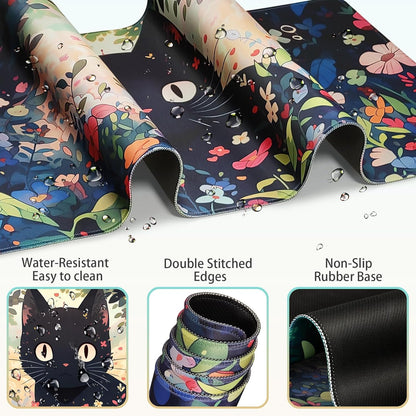 Desk Mat, Large Gaming Mouse Pad with Wrist Rest, 4in1 XXL Mousepad+Keyboard Wrist Rest+Mouse Pad Wrist Support+Cup Coaster Set Ergonomic Floral Computer Desk Arm Wrist for Decor Home Office Women
