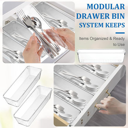 12pcs Clear Plastic Drawers Organizer, 9 x 3 x 2 Inches Stackable Acrylic Drawer Organizer, Non-Slip Clear Drawer Organizers for Bathroom, Office, Kitchen Cabinets, Dressing Tables, Makeup, Utensil