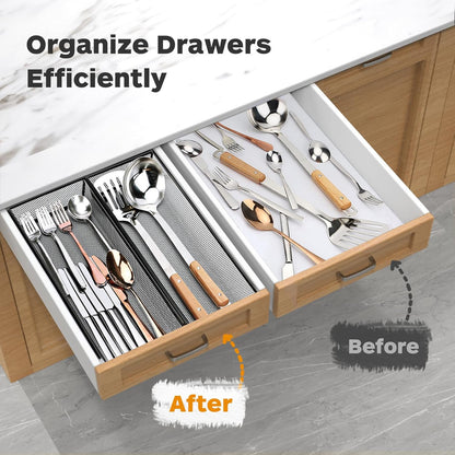 Smgmg Silverware Drawer Organizer, Silverware Organizer for Drawer, 6 Pack Utensil Organizer for Kitchen Drawers, Kitchen Drawer Organizer for Large Utensils with Interlocking Arm (9.6 * 3 * 2 inch)