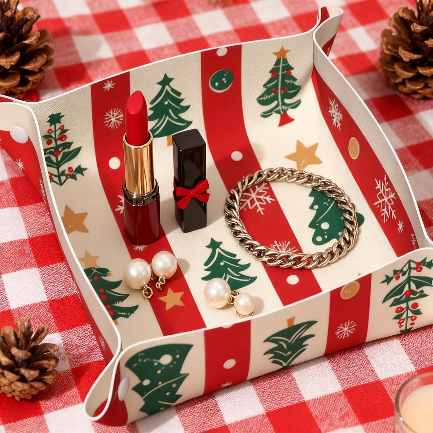 Tray Leather Valet Tray Forest Tree Reindeer Catchall Trays Key Organizer Night Stand Organizer Bedside Vanity Trays Decor for Entryway Table