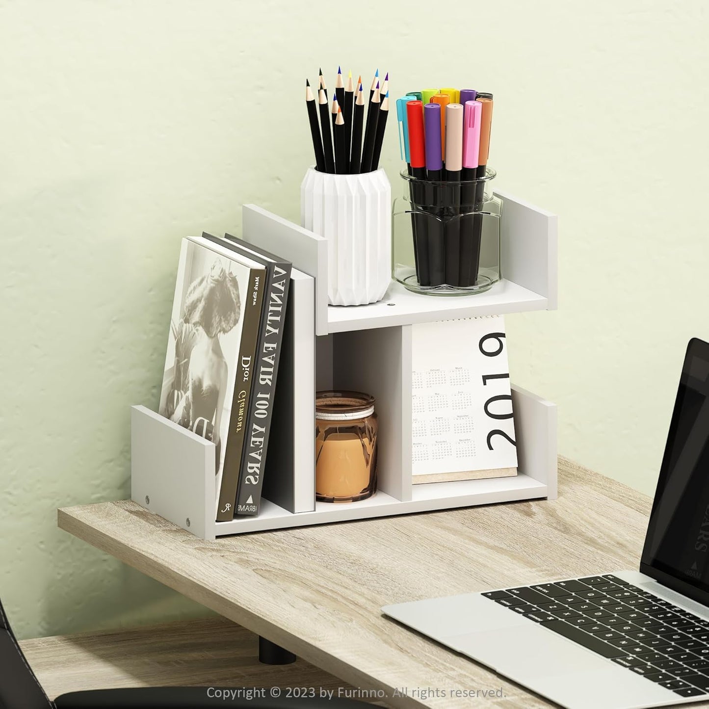 Furinno Classic Desk Organizers and Accessories, 2-Tier Monitor Riser, Office Organization, Desk Top Book Shelf, for Office Supplies, Office Desk Accessories, Dark Espresso