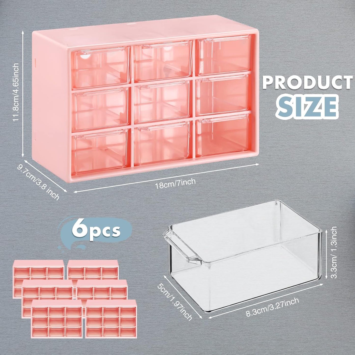 Amyhill 6 Pcs Mini Drawer Organizer Small Organizer with 9 Drawers Plastic Desktop Craft Storage Box for Office Home Room Jewelry Cosmetics Collection(White)