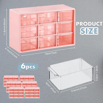 Amyhill 6 Pcs Mini Drawer Organizer Small Organizer with 9 Drawers Plastic Desktop Craft Storage Box for Office Home Room Jewelry Cosmetics Collection(White)