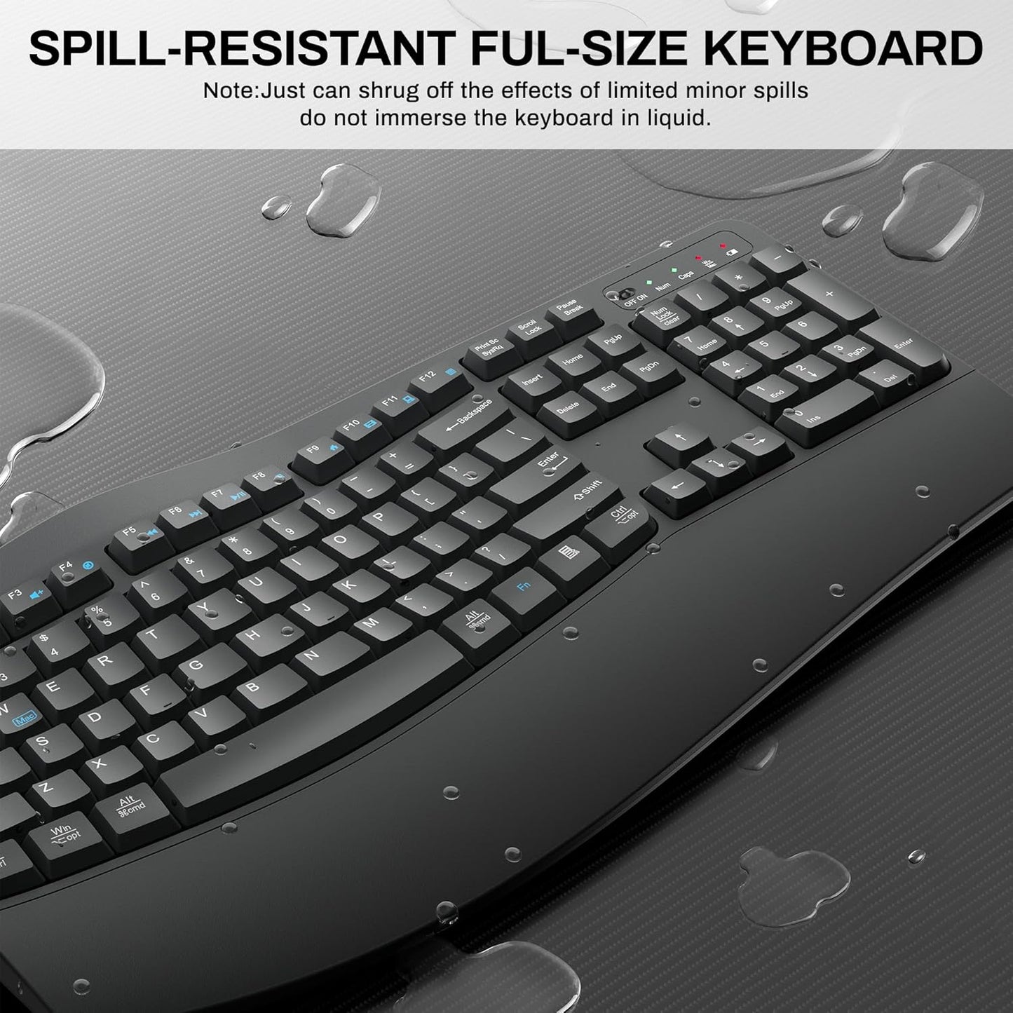 Wireless Keyboard and Mouse Combo,2.4G Full Size Wave Keys Ergonomic Keyboard with Wrist Rest for Natural Typing, 3 DPI Adjustable Ergonomic Silent Mouse for Computer/Laptop/Windows/Mac (Gray)