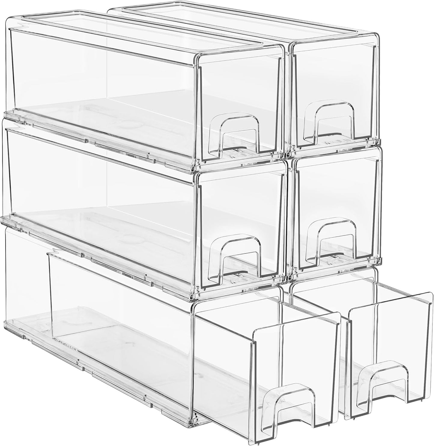 Sorbus Small Clear Stackable Storage Drawers – 4-Pack Plastic Organizer Bins with Handles – Stackable Pull-Out Storage Drawers for Closet, Pantry, Office, Bathroom, Craft, and Toy Organization