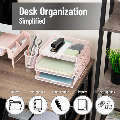 Mind Reader 2 Tier Paper Tray with Top Supply Compartment, Desktop File Organizer, Metal Mesh, Black