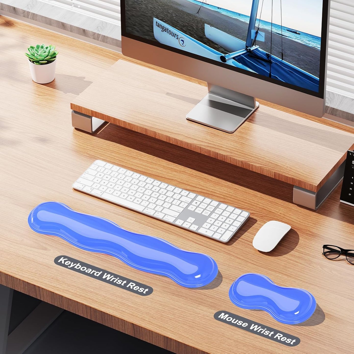 MOKURU Gel Keyboard and Mouse Wrist Rest Set, Comfort Ergonomic Wrist Support, for Wrist Pain Relief, Computer Keyboard Wrist Rest (Black)