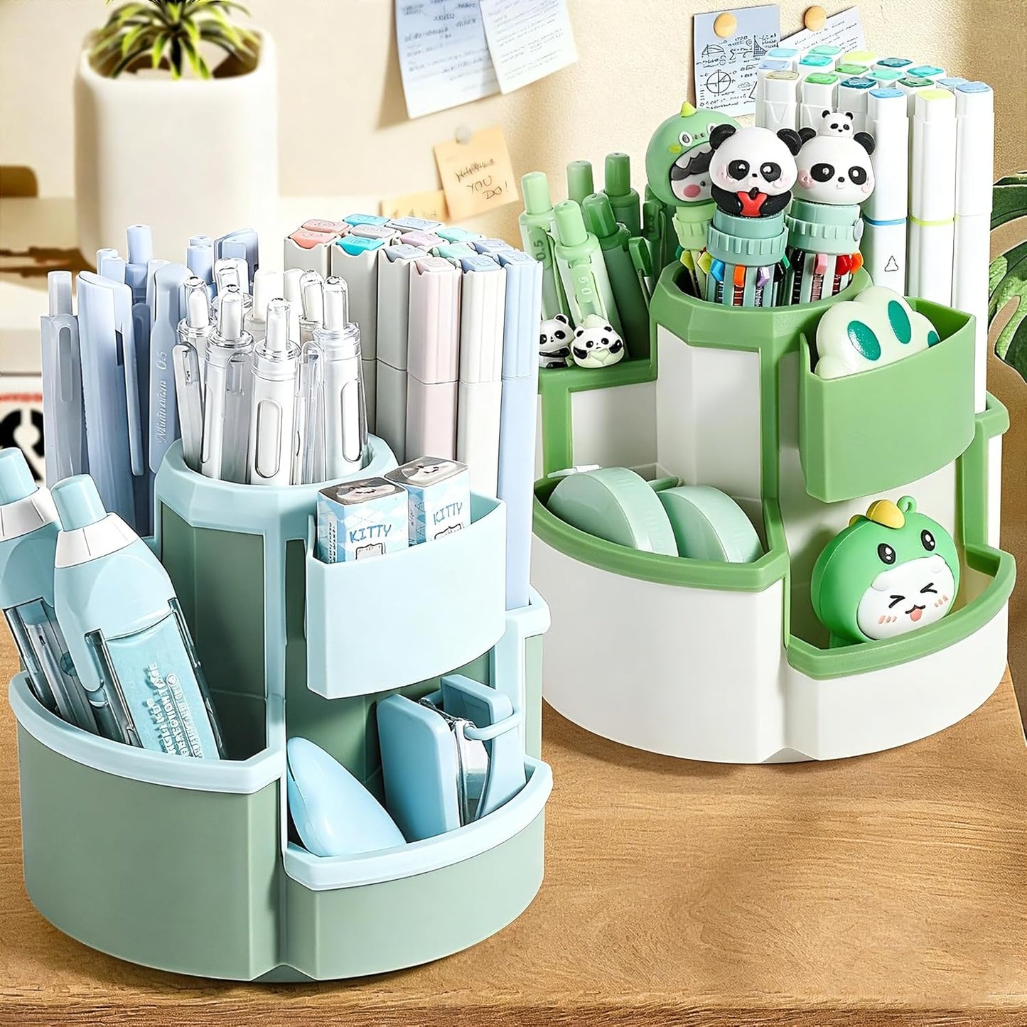 Pencil Pen Holder Desk Organizers Green Desktop Storage Stationery Supplies, Cute Cup Pot for Office, School, Art Supply