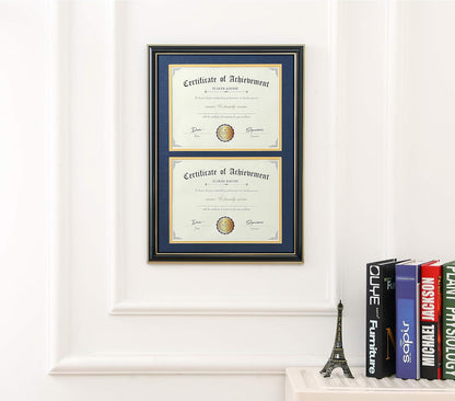 ELSKER&HOME Diploma Frame - Wide Solid Wood Frame - Black Velvet Golden Rim Mat - Semi-Tempered Glass - Includes Hanging Hardware and Desktop Easel(ONLY Display 11×14 Document/Certificate)