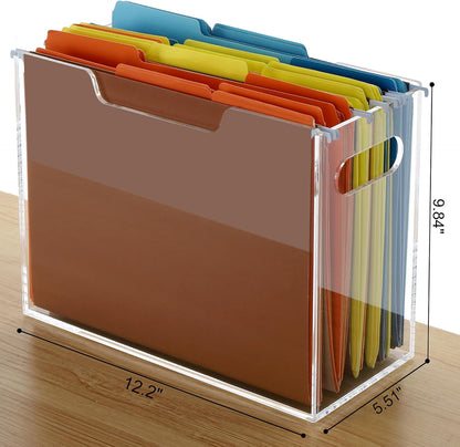 DINGHUO Acrylic File Folder Organizer, Hanging File Organizer Box, File Holder with Handles for Letter Size, Clear File Box Desktop Folder Storage for Office Home Work -1 Pack