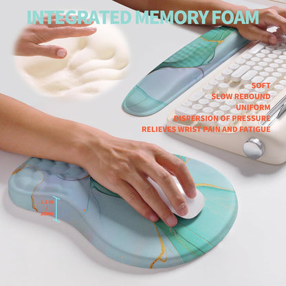 2-in-1 Ergonomic Set, Wave Rise Keyboard Wrist Rest and Massage Bulge Slope Mouse Pad Wrist Support, Cushion Memory Foam Integrated to Relieve Wrist Pain, Black