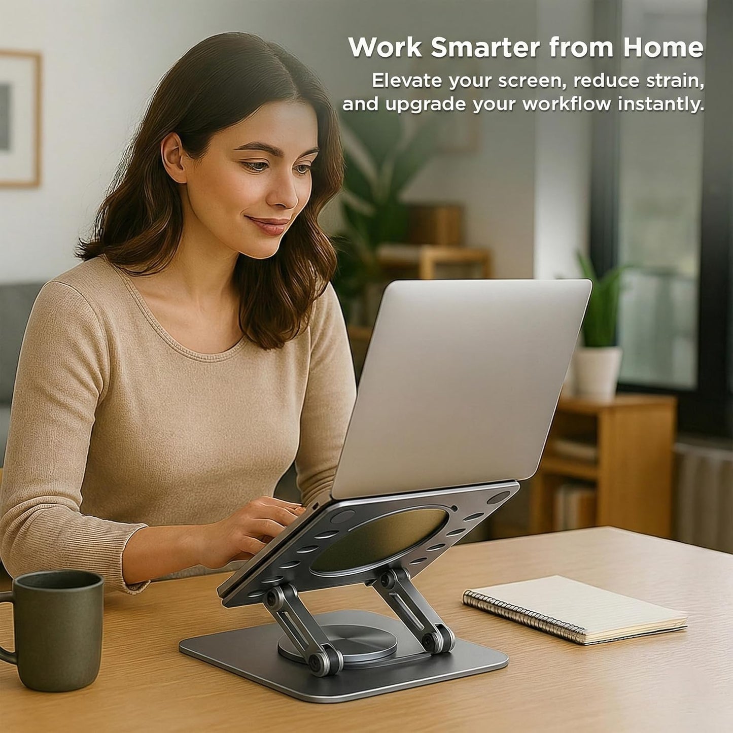 Uncaged Ergonomics Swivel Laptop Stand for Desk, Adjustable Computer iPad Stand for Desk w/ 360 Rotation, Portable Laptop Holder for Home Office Ergonomic Supplies (Black)