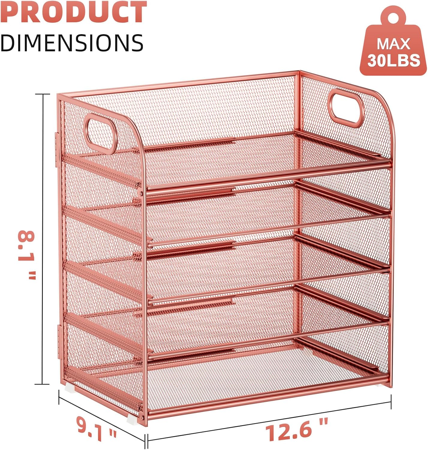 Marbrasse 5-Tier Letter Tray Paper Organizer with Handle, Multi-Functional Mesh File Organizer for Desk, Adjustable Compartments Mesh Desktop Storage for Office Supplies,Black