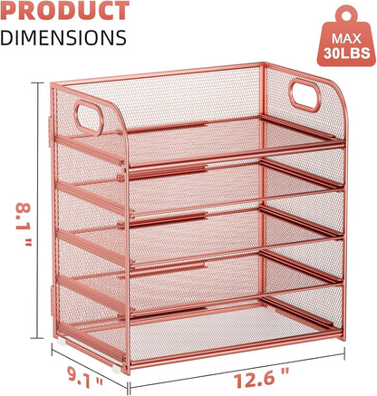 Marbrasse 5-Tier Letter Tray Paper Organizer with Handle, Multi-Functional Mesh File Organizer for Desk, Adjustable Compartments Mesh Desktop Storage for Office Supplies,Black