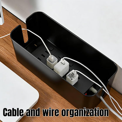 1 Large + 1 Small Cable Management Box Set – 2-Piece Cord Organizer Box, Home Office Desk Wire Storage & Cable Management Solution (Acryliclid lid/Black)