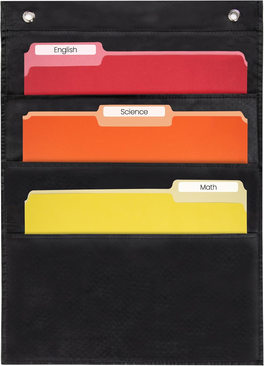 Essex Wares - 7 Pocket File Pocket Chart, Black, Tall - Versatile Wall Hanging File Folder Organizer for Classroom, Office, Home, and More - Wall Folder Organizer - 7 Pockets