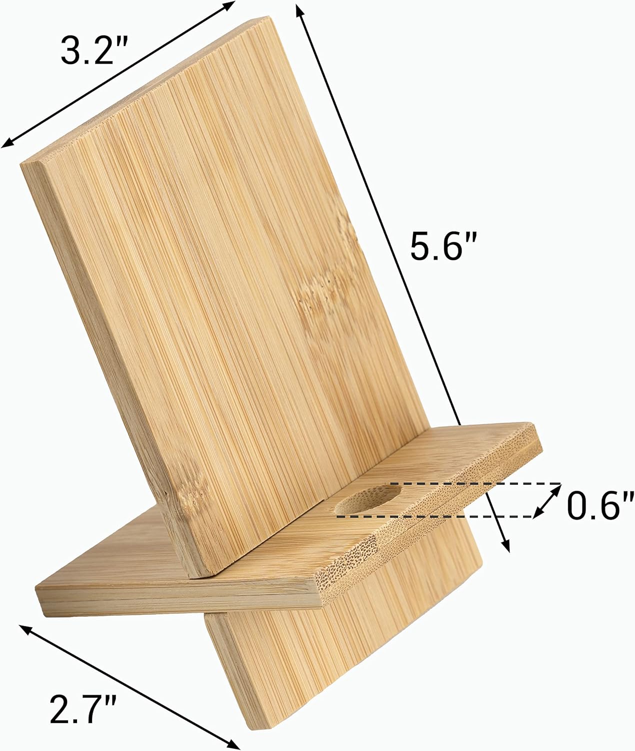 IFAMIO 2 Pack Bamboo Cell Phone Stand Wooden Phone Holder Tablet Desk Stand with Charging Hole Portable Phone Table Stand Desk Organizer Compatible with iPhone Smart Phone iPad Tablet