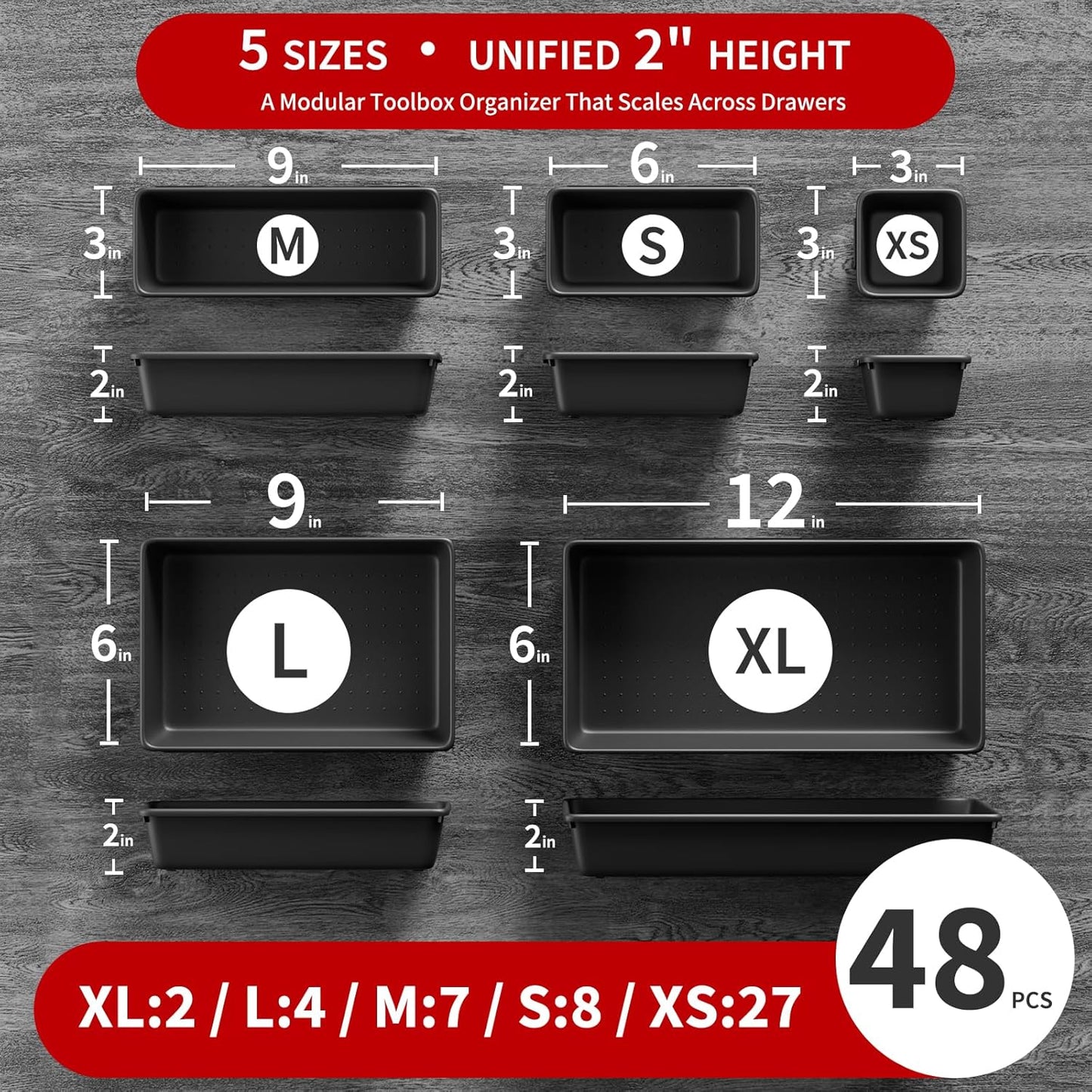 10 PCS Tool Box Drawer Organizers, Large & Medium Tool Trays for Tool Box Organization, Tool Organizers and Storage for Garage and Rolling Tool Chest