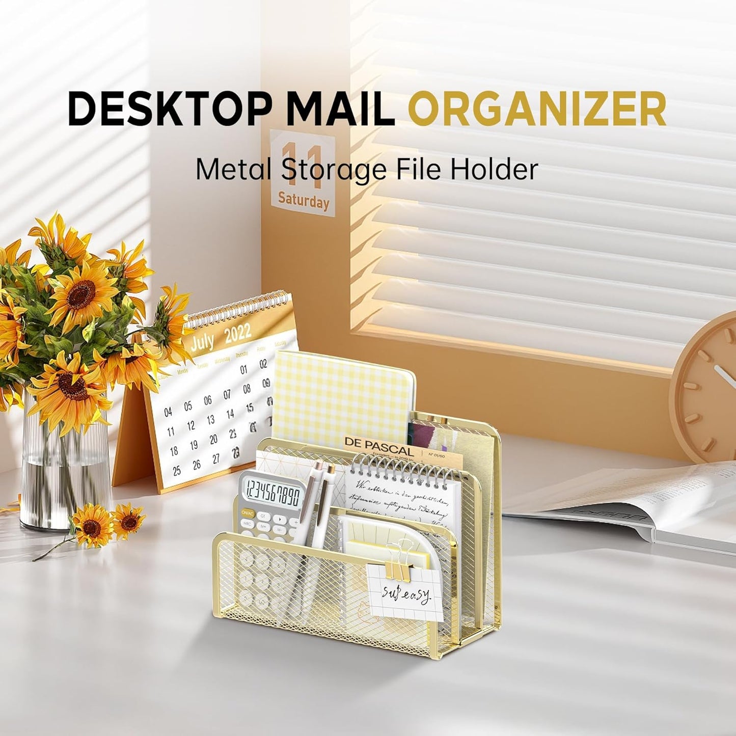 SUPEASY Mail Organizer for Desk, Mesh Metal Mail Holder Countertop with 3-Slot, Letter Sorter File Holder, Office Envelope Organizer for Mails (Black)