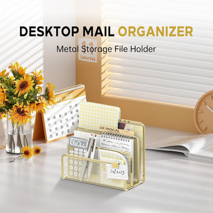 SUPEASY Mail Organizer for Desk, Mesh Metal Mail Holder Countertop with 3-Slot, Letter Sorter File Holder, Office Envelope Organizer for Mails (Black)
