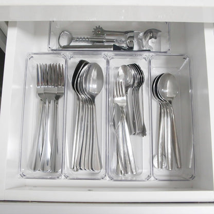 LotFancy 8 Pack Clear Plastic Drawer Organizers, 9.2''×3''×2'', Food Grade Storage Trays, Non-Slip Storage Bins for Kitchen Utensil, Silverware Cutlery, Bathroom, Office Desk, Makeup, Jewelry