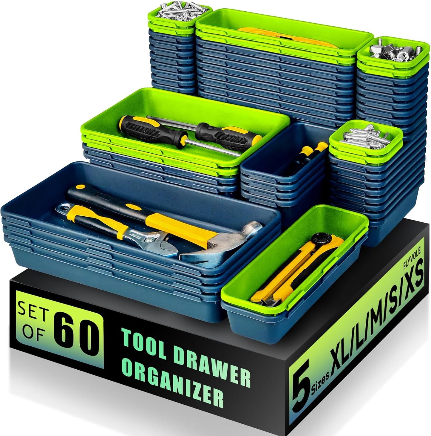 [60 PCS Upgraded] FLYVOLE Tool Box Organizer Tray, Toolbox Desk Drawer Organizer, Tool Box Tray, Toolbox Organization Storage for Rolling Tool Chest (60 PCS)