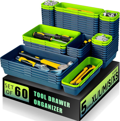 [60 PCS Upgraded] FLYVOLE Tool Box Organizer Tray, Toolbox Desk Drawer Organizer, Tool Box Tray, Toolbox Organization Storage for Rolling Tool Chest (60 PCS)