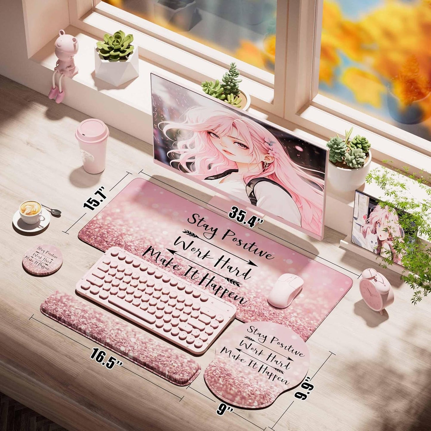 Desk Mat Set + Keyboard and Mouse Pad with Wrist Rest Support,4-in-1 Large Mousepad Computer Mats for Desktop Home & Office-Purple Butterflies