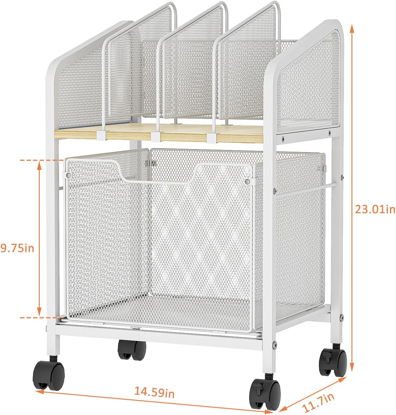 Tiaoheka Rolling File Cabinet with Adjustable Dividers, Vertical Filing Cabinet with Storage Drawer on Lockable Wheels, Hanging File Organizer Beside Under Desk for Office, Home（Patent Pending）