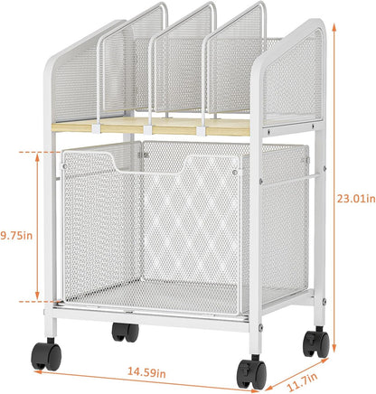 Tiaoheka Rolling File Cabinet with Adjustable Dividers, Vertical Filing Cabinet with Storage Drawer on Lockable Wheels, Hanging File Organizer Beside Under Desk for Office, Home（Patent Pending）