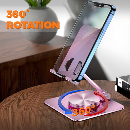 360 Rotatable Foldable Phone Stand for Desk,Fully Adjustable Desktop Phone Holder Cradle Dock Compatible with iPhone 17 16 15 14 13 12 11 Pro Max,Tablets,All Phones(Pink)