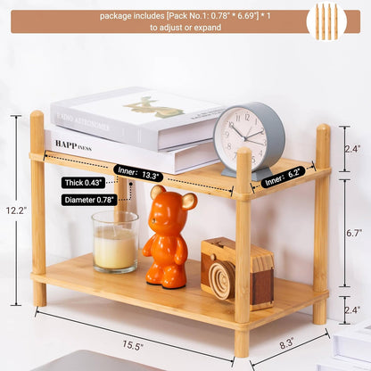 2-Tier Expandable Bamboo Desktop Organizer Shelf Kitchen Cabinet and Counter Riser Display Shelf for Top of Desk Home Office Bathroom Coffee Table Display Stand (1, Natural, 2-Tier Plus)