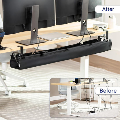 VIVO Clamp-on Under Desk 31 inch Fabric Cable Management Tray, Wire Concealer, Power Strip Storage, Workspace Organization, Easy Fold Down Access, Black, DESK-AC31F-C