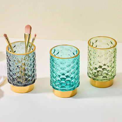Makeup Brush Holder Organizer,Toothbrush Holders,Desk Pen Pencil Holder,Multifunctional Vintage Glass Brush Cup（A46-6-US）