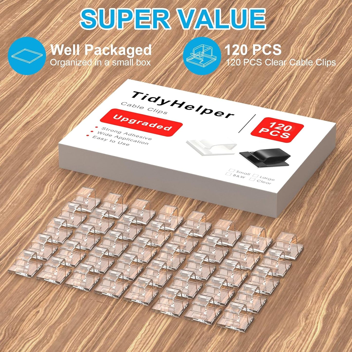 120 PCS Cable Clips, Adhesive Cord Clips for Wires on Wall, Strong Wire Clips Holders Cord Organizer for Cable Management, Christmas Lights, USB, Phone Charger, Cat 6, Car Dash Cam (Small, Black)
