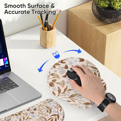 RICHEN Ergonomic PU Leather Keyboard Wrist Rest and Mouse Pad with Wrist Support, Memory Foam Set for Computer/Laptop,Gaming and Office, Comfortable for Easy Typing & Pain Relief (PU Brown)