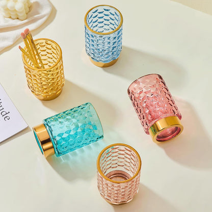 Makeup Brush Holder Organizer,Toothbrush Holders,Desk Pen Pencil Holder,Multifunctional Vintage Glass Brush Cup（A46-6-US）