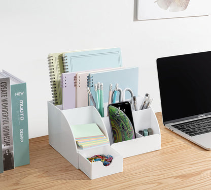 My Space Organizers Clear Acrylic Desk Oganizer, 9 Compartments, Office Supplies and Desk Accessories Organizer, Home Decor Desktop Organizer (Clear)